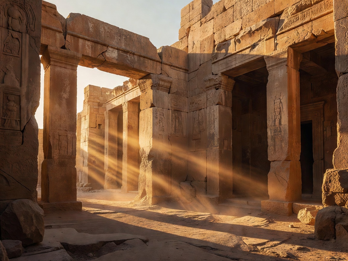 Ancient stone architecture illuminated by warm evening light